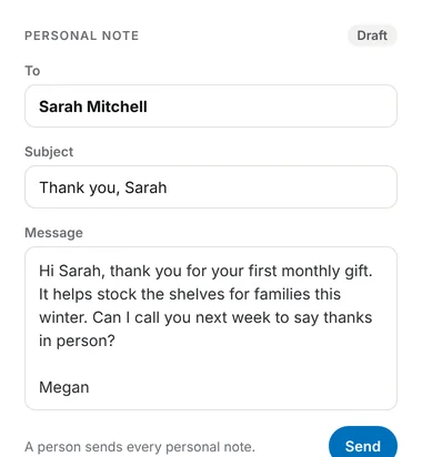 Megan edits a personal thank-you note to Sarah before she sends it